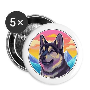 Norwegian Elkhound Dog Breed Cartoon Kawaii Waterc - Buttons large 2.2''/56 mm (5-pack) - white - Front