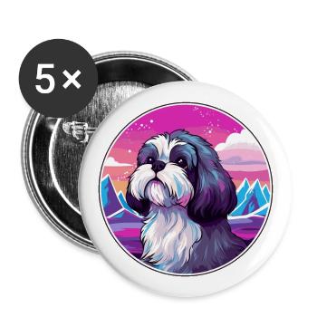 Shih Tzu Dog Breed Cartoon Kawaii Watercolor - Buttons large 2.2''/56 mm (5-pack) - white - Front