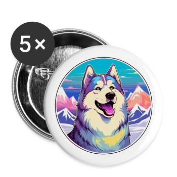 Malamute Alaska Hunderasse Cartoon Kawaii Watercol - Buttons groß 56 mm (5er Pack) - Weiß - Vorne