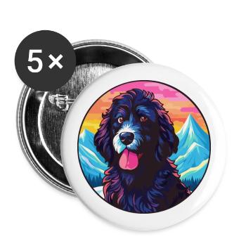 Portuguese Water Dog Breed Cartoon Kawaii Watercol - Buttons large 2.2''/56 mm (5-pack) - white - Front