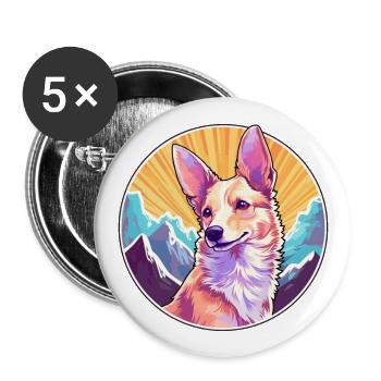 Portugiesische Podengo-Hunderasse Cartoon Kawaii Waterc - Buttons groß 56 mm (5er Pack) - Weiß - Vorne