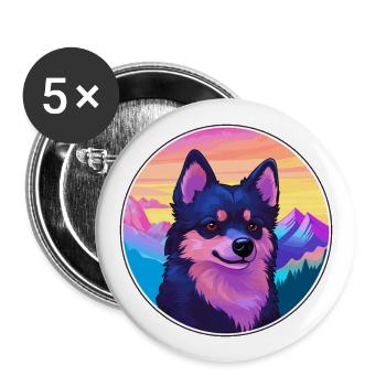 Schipperke Hunderasse Cartoon Kawaii Aquarell - Buttons groß 56 mm (5er Pack) - Weiß - Vorne