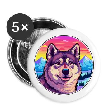 Chien d’élan suédois race de chien Cartoon Kawaii Watercol - Lot de 5 grands badges (56 mm) - blanc - Devant