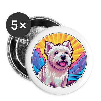 West Highland White Terrier Dog Breed Cartoon Kawa - Buttons large 2.2''/56 mm (5-pack) - white - Front