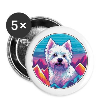 Westie Hunderasse Cartoon Kawaii Aquarell - Buttons groß 56 mm (5er Pack) - Weiß - Vorne