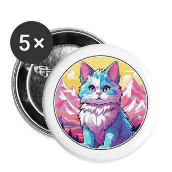 American Bobtail Cat Colorful Cartoon Watercolor I - Buttons large 2.2''/56 mm (5-pack) - white - Front