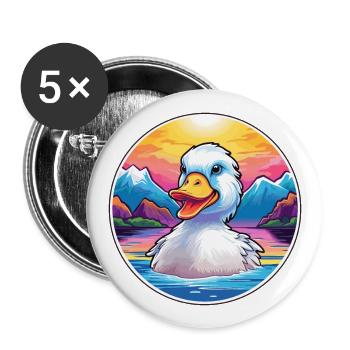 Canard Aquarelle Dessin Animé Kawaii Animal De Compagnie Coloré - Lot de 5 grands badges (56 mm) - blanc - Devant