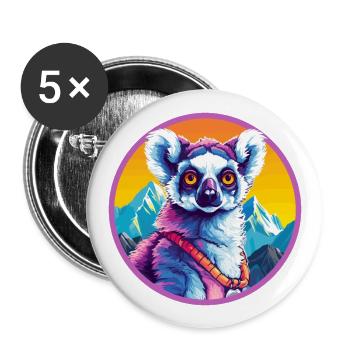 Lemur Watercolor Cartoon Kawaii Pet Animal Colorfu - Buttons large 2.2''/56 mm (5-pack) - white - Front
