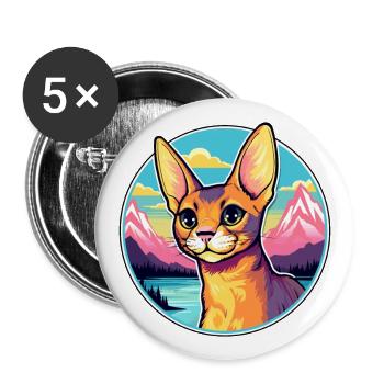 Chat abyssin coloré dessin animé aquarelle illustration - Lot de 5 grands badges (56 mm) - blanc - Devant