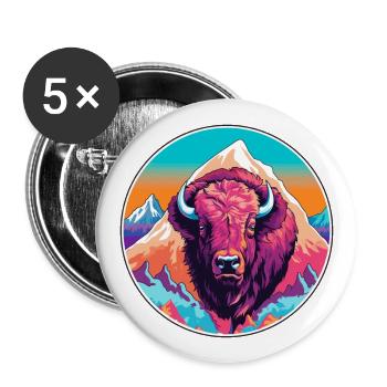 Buffalo Watercolor Cartoon Kawaii Pet Animal Color - Buttons large 2.2''/56 mm (5-pack) - white - Front