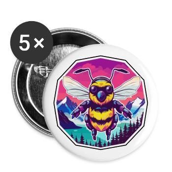 Bee Watercolor Cartoon Kawaii Pet Animal Colorful - Buttons large 2.2''/56 mm (5-pack) - white - Front