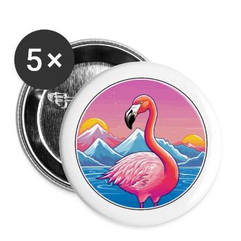 Flamingo Watercolor Cartoon Kawaii Pet Animal Colo - Buttons large 2.2''/56 mm (5-pack) - white - Front