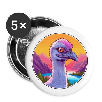 Emu Aquarell Karikatur Kawaii Haustier Tier Bunt - Buttons groß 56 mm (5er Pack) - Weiß - Vorne