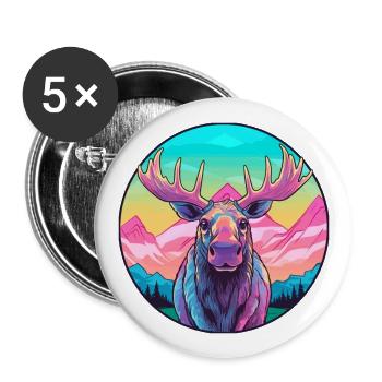 Moose Watercolor Cartoon Kawaii Pet Animal Colorfu - Buttons large 2.2''/56 mm (5-pack) - white - Front