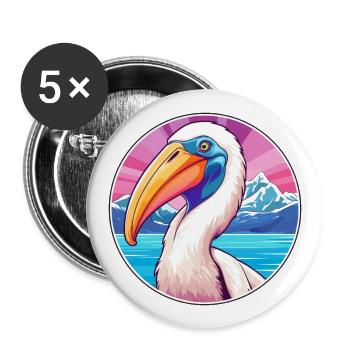 Pélican Aquarelle Dessin Animé Kawaii Animal De Compagnie Animal Couleur - Lot de 5 grands badges (56 mm) - blanc - Devant