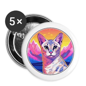 Arabian Egyptian Mau Cat Colorful Cartoon Watercol - Buttons large 2.2''/56 mm (5-pack) - white - Front