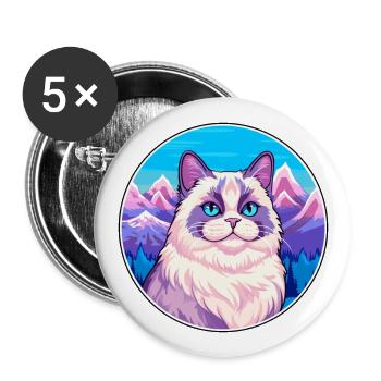 Birmakatze Bunte Karikatur Aquarell Illustration - Buttons groß 56 mm (5er Pack) - Weiß - Vorne
