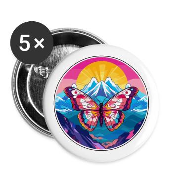 Schmetterling Aquarell Karikatur Kawaii Haustier Tier Col - Buttons groß 56 mm (5er Pack) - Weiß - Vorne