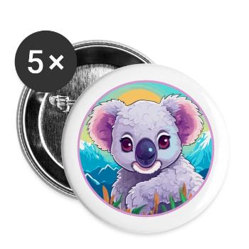 Koala Watercolor Cartoon Kawaii Pet Animal Colorfu - Buttons large 2.2''/56 mm (5-pack) - white - Front