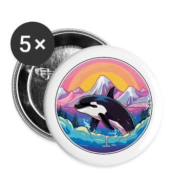 Orca Watercolor Cartoon Kawaii Pet Animal Colorful - Buttons large 2.2''/56 mm (5-pack) - white - Front