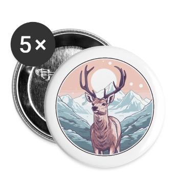 Hirsch Aquarell Karikatur Kawaii Haustier Tier Bunt - Buttons groß 56 mm (5er Pack) - Weiß - Vorne