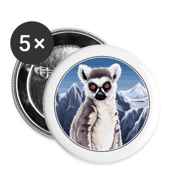 Lemur Watercolor Cartoon Kawaii Pet Animal Colorfu - Buttons large 2.2''/56 mm (5-pack) - white - Front