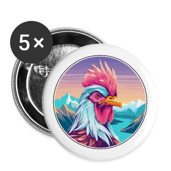 Rooster Watercolor Cartoon Kawaii Pet Animal Color - Buttons large 2.2''/56 mm (5-pack) - white - Front