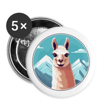 Llama Watercolor Cartoon Kawaii Pet Animal Colorfu - Buttons large 2.2''/56 mm (5-pack) - white - Front