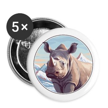 Rhino Watercolor Cartoon Kawaii Pet Animal Colorfu - Buttons large 2.2''/56 mm (5-pack) - white - Front
