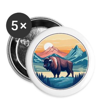 Bison Aquarelle Dessin Animé Kawaii Animal Animal Colorfu - Lot de 5 grands badges (56 mm) - blanc - Devant