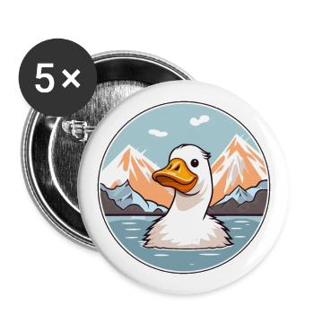 Duck Watercolor Cartoon Kawaii Pet Animal Colorful - Buttons large 2.2''/56 mm (5-pack) - white - Front