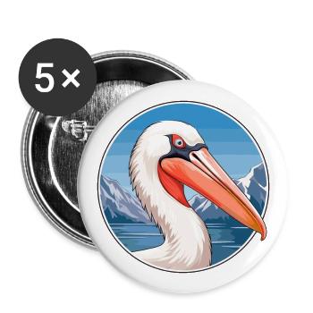 Pélican Aquarelle Dessin Animé Kawaii Animal De Compagnie Animal Couleur - Lot de 5 grands badges (56 mm) - blanc - Devant