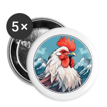 Rooster Watercolor Cartoon Kawaii Pet Animal Color - Buttons large 2.2''/56 mm (5-pack) - white - Front