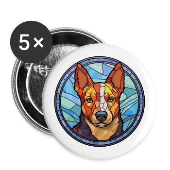 Bouvier australien chien race vitrail coloré - Lot de 5 grands badges (56 mm) - blanc - Devant