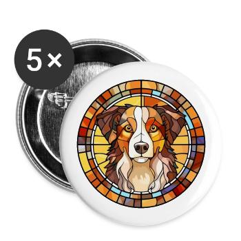 Berger australien chien race vitrail Colorf - Lot de 5 grands badges (56 mm) - blanc - Devant