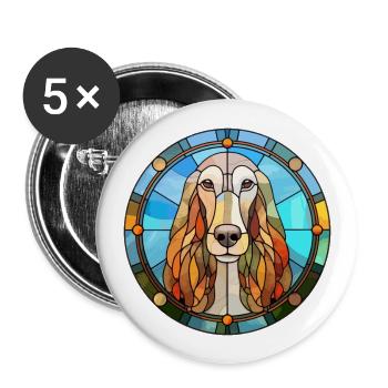 Lévrier afghan chien race vitrail coloré Wate - Lot de 5 grands badges (56 mm) - blanc - Devant