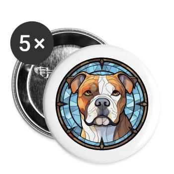 Bouledogue américain chien race vitrail coloré - Lot de 5 grands badges (56 mm) - blanc - Devant