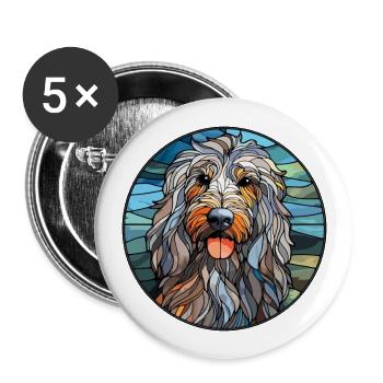 Bergamasco Hunderasse Buntes Glas Buntes Wasser - Buttons groß 56 mm (5er Pack) - Weiß - Vorne