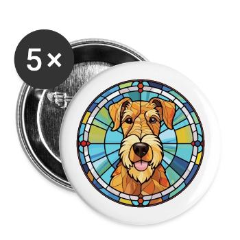 Airedale Terrier chien race vitrail coloré - Lot de 5 grands badges (56 mm) - blanc - Devant