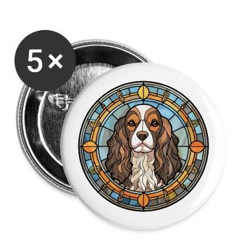 Épagneul alpin chien race vitrail coloré Wa - Lot de 5 grands badges (56 mm) - blanc - Devant