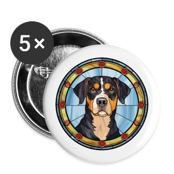 Appenzeller Sennenhund Hunderasse Glasmalerei - Buttons groß 56 mm (5er Pack) - Weiß - Vorne