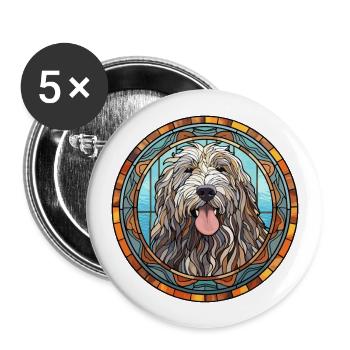 Bergamasco Schäferhund Hunderasse Buntglas Farbe - Buttons groß 56 mm (5er Pack) - Weiß - Vorne