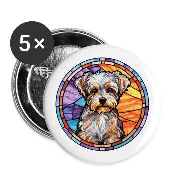 Bichon Yorkie chien race vitrail coloré Wat - Lot de 5 grands badges (56 mm) - blanc - Devant