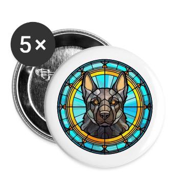 Black Norwegian Elkhound Dog Breed Stained Glass C - Buttons large 2.2''/56 mm (5-pack) - white - Front