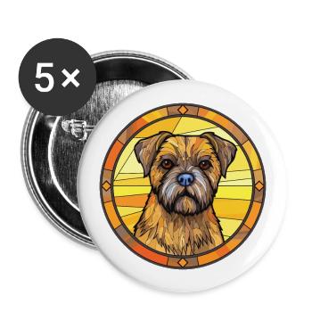 Border Terrier chien race vitrail coloré Wa - Lot de 5 grands badges (56 mm) - blanc - Devant