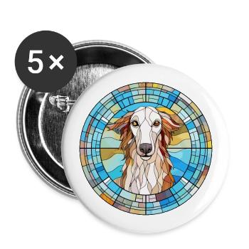 Borzoi Dog Breed Stained Glass Colorful Watercolor - Buttons large 2.2''/56 mm (5-pack) - white - Front