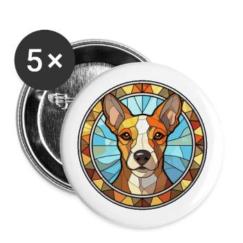 Terrier brésilien chien race vitrail coloré - Lot de 5 grands badges (56 mm) - blanc - Devant