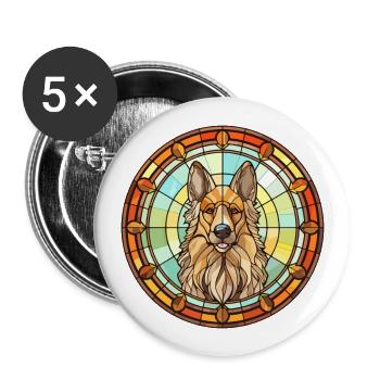 Belgian Tervuren Dog Breed Stained Glass Colorful - Buttons large 2.2''/56 mm (5-pack) - white - Front