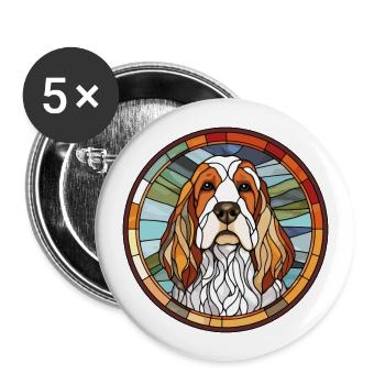 Basset Griffon Vendeen Hunderasse Buntglas Col - Buttons groß 56 mm (5er Pack) - Weiß - Vorne
