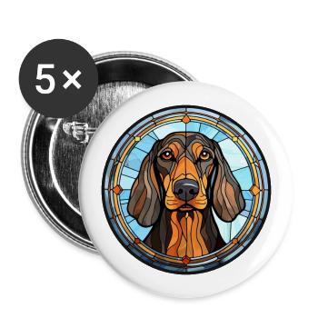 Noir et Tan Coonhound chien race vitrail Co - Lot de 5 grands badges (56 mm) - blanc - Devant